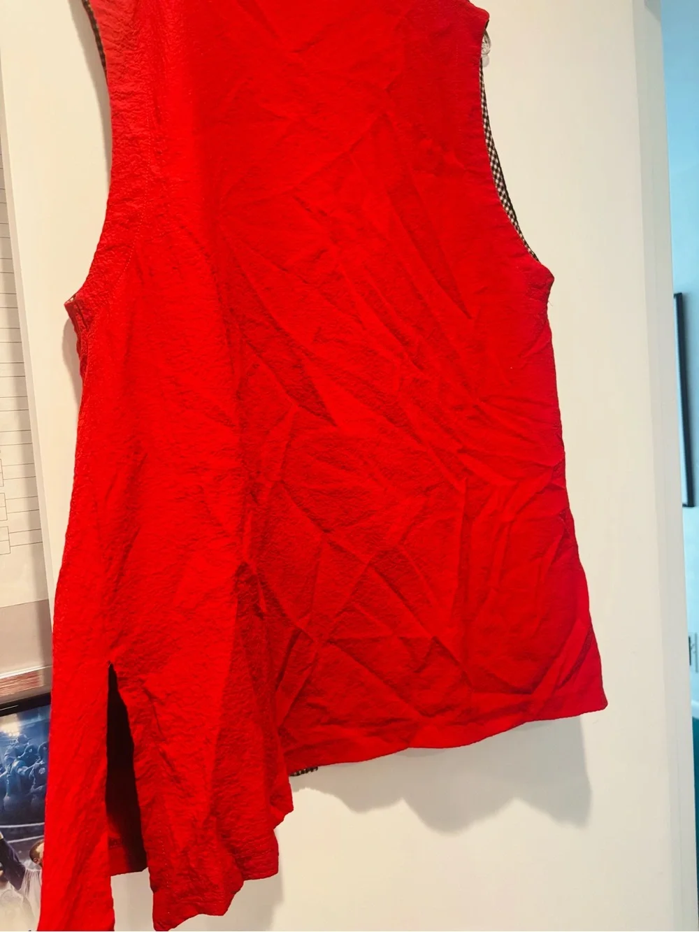 MOONLIGHT BY Y&S DESIGNColorblock Red and Black Vest with Gingham Trim, Size Med